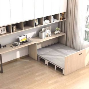 Solid Wood Table with Foldable Built-in Bed