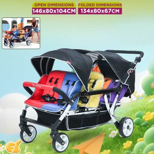 Foldable Multi-seat Baby Stroller with Four Wheels and Canopy