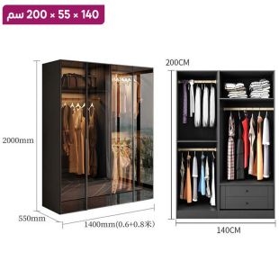 منظم ملابس OBSIDIAN من خشب مضغوط مع 4 أبواب زجاجية 140×55×200 سم