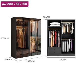 منظم ملابس OBSIDIAN من خشب مضغوط مع 4 أبواب زجاجية 160×55×200 سم