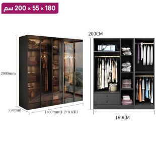 منظم ملابس OBSIDIAN من خشب مضغوط مع 5 أبواب زجاجية 180×55×200 سم