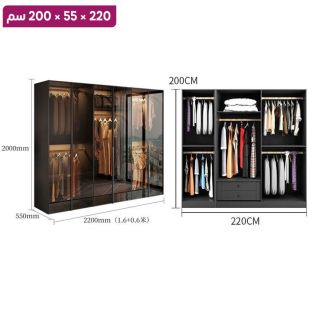 منظم ملابس OBSIDIAN من خشب مضغوط مع 6 أبواب زجاجية 220×55×200 سم