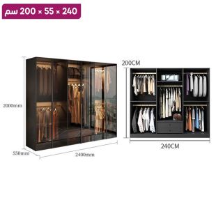 منظم ملابس OBSIDIAN من خشب مضغوط مع 6 أبواب زجاجية 240×55×200 سم