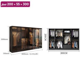 منظم ملابس OBSIDIAN من خشب مضغوط مع 8 أبواب زجاجية 300×55×200 سم