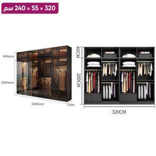 منظم ملابس OBSIDIAN من خشب مضغوط مع 8 أبواب زجاجية ورف علوي 320×55×240 سم