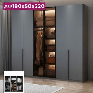 منظم ملابس AURORA من الخشب المضغوط 6 أبواب متنوعة 220 × 50 × 190 سم