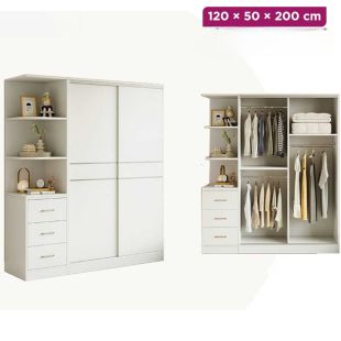 ELMVALE 2-Door Sliding Wardrobe with Side Cabinet 120 × 50 × 200 cm - Without Installation