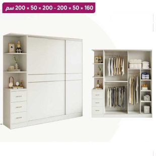 منظم ملابس ELMVALE من الخشب الصلب بأبواب منزلقة مع وحدة عرض جانبية