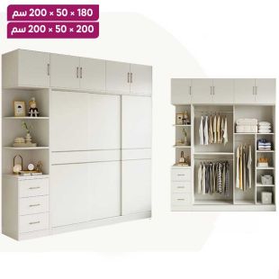 منظم ملابس ELMVALE من الخشب الصلب 3 أبواب منزلقة مع وحدة علوية ووحدة عرض جانبية