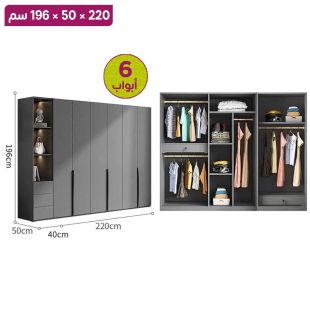 منظم ملابس 6 أبواب مع وحدة جانبية IRONRIDGE خشب HDF قياس 220×50×196 سم
