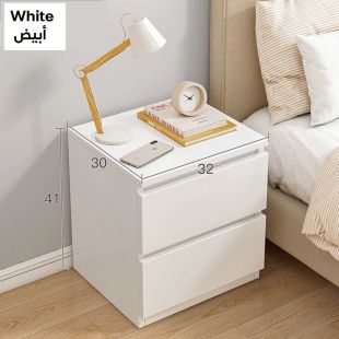 طاولة جانبية للسرير من خشب MDF مع 2 درج 41 × 32 × 30 سم - بدون تركيب