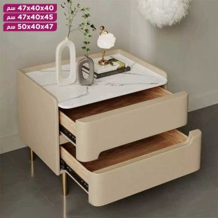 طاولة سرير جانبية من الخشب الصلب مع أدراج