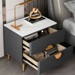 Artificial Wood Bedside Table with Metal Legs and Drawers
