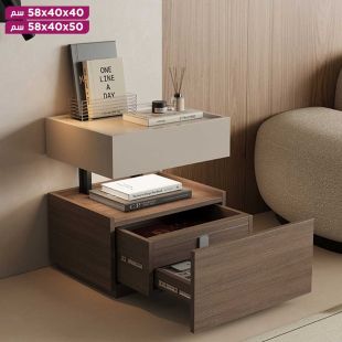 طاولة سرير جانبية من خشب البلوط مع أدراج وأرفف و إضاءة