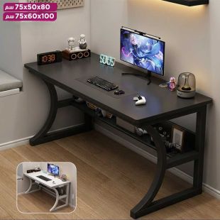 مكتب دراسة من خشب MDF بإطار فولاذي ورف سفلي - بدون تركيب