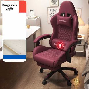 Modern PU Leather Gaming Chair with Footrest 126 × 60 × 60 cm - Burgundy