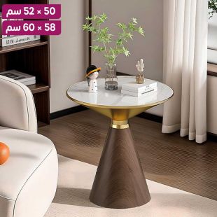 طاولة جانبية رخامية مع قاعدة فولاذية بنقش خشبي