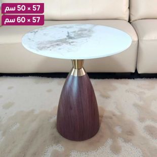 طاولة جانبية رخامية مع قاعدة فولاذية بنقش خشبي