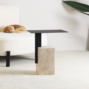 Steel Side Table with Square Stone Base 35 × 24 × 55 cm