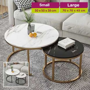 Set of 2 Round MDF Nesting Side Tables with Metal Frames - Without Installation
