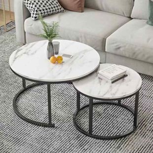 Set of 2 Nesting Round MDF Side Tables with Metal Frame