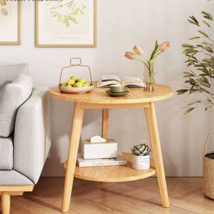 MDF Side Table with Lower Shelf and Solid Wood Legs 48 × 60 cm