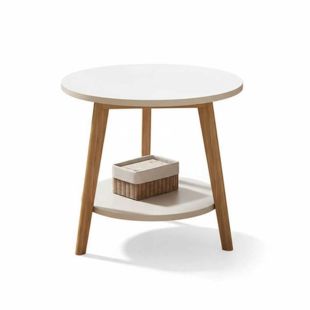 طاولة جانبية MDF مع رف وأرجل من الخشب الصلب 48 × 70 سم