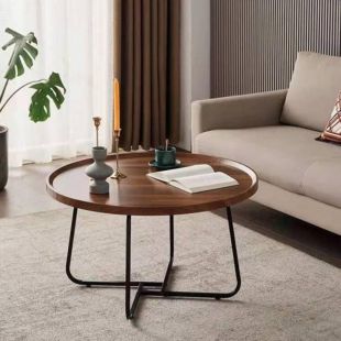 Round MDF Side Table with Metal Frame 50 × 50 × 39 cm