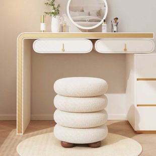 Round Vanity Stool with Solid Wood Base 35×35×45 cm