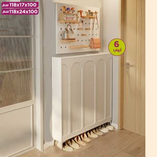 منظم أحذية خشبي مع 6 أبواب ولوح تعليق أنيق