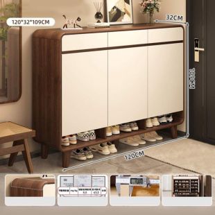 Wooden Multi Layer Shoe Organizer with Doors and Drawers- 120 x 32 x 109 cm