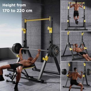 Multi-Function Home Gym Station with Foldable Bench & Bar Rack