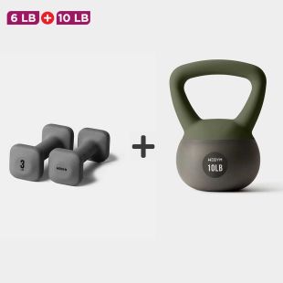 Training Set Square Dumbbell Pair 6LB with 10LB Kettlebell