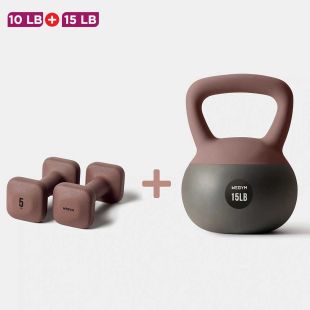 Training Set Square Dumbbell Pair 10LB with 15LB Kettlebell