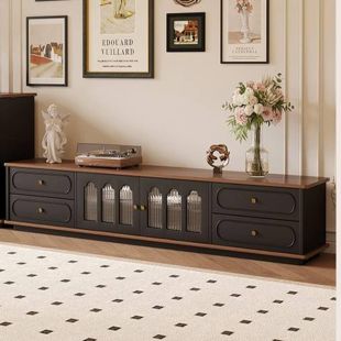 Retro Floor Wooden TV Cabinet with 4 Drawers and 2 Doors