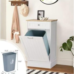 منظم خشبي مع درج وسلة قمامة مدمجة - 52 × 35 × 90 سم