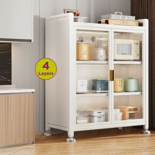 Multi-Purpose 4-Tier Metal Kitchen Cabinet with Doors 60 × 110 × 44 cm