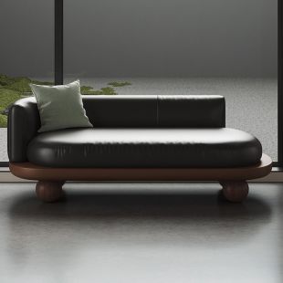 Elegant Leather Sofa with Walnut Wood Base