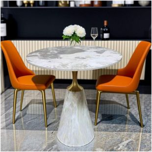 Marble Top Side Table with Stone Pattern Steel Base