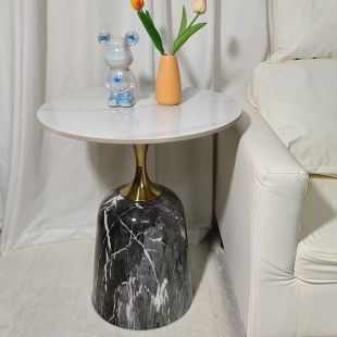 Marble Top Side Table with Pattern Steel Base