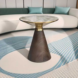 Marble Top Side Table with Wood Pattern Steel Base