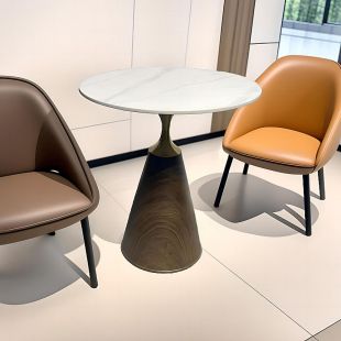 Marble Top Side Table Featuring a Wood Pattern Steel Base