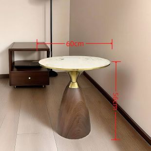 Steel Base Side Table with Wood Pattern and Marble Top
