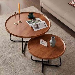 Set of 2 Pcs Nesting MDF Side Table with Metal Design