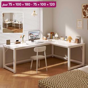 طاولة مكتب IRONRIDGE من خشب MDF و هيكل معدني شكل حرف L