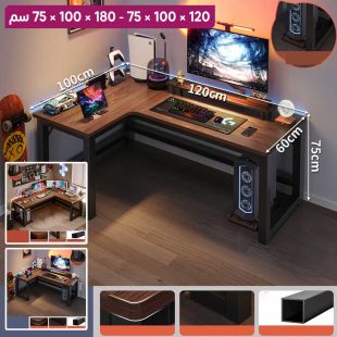 طاولة مكتب IRONRIDGE شكل حرف L من خشب MDF و هيكل معدني