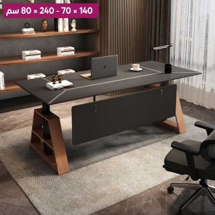 طاولة كهربائية IRONRIDGE من خشب صلب و جلد صناعي مع هيكل معدني و حاجز