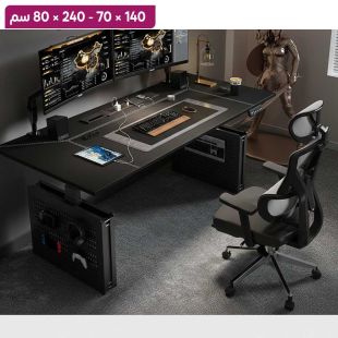 طاولة كهربائية IRONRIDGE من خشب صلب و جلد صناعي مع هيكل فولاذي و لوحة تعليق