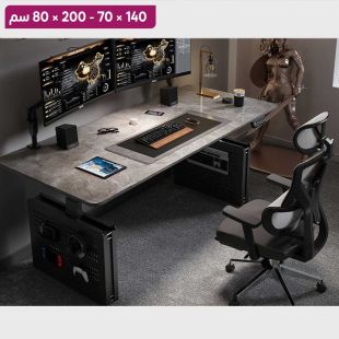 طاولة كهربائية IRONRIDGE من خشب صلب مغطى بطبقة حجرية مع هيكل فولاذي و لوحة تعليق