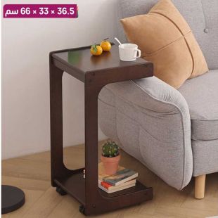طاولة جانبية بتصميم حرف C من الخشب الصلب مع درج 36.5×33×66 سم - بدون تركيب